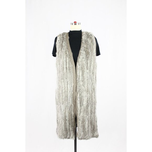 THE CASHMERE PROJECT Rabbit Fur 100% Cashmere Knit Long Vest Cardigan, Size L - Picture 1 of 15